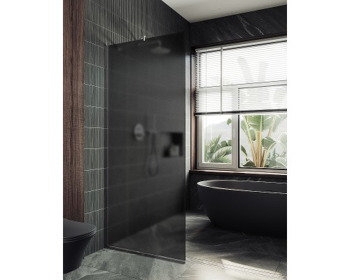 Душевая перегородка Maybah Glass 1090x1950 в узком профиле Хром матовый стекло графитовое матовое