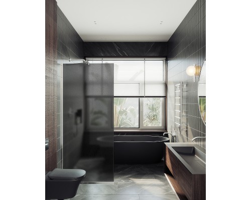 Душевая перегородка Maybah Glass 1090x1950 в узком профиле Хром матовый стекло графитовое матовое