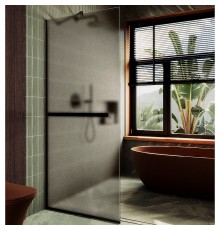 Душевая перегородка Maybah Glass 1090x1950 в узком профиле Черный стекло бронзовое матовое