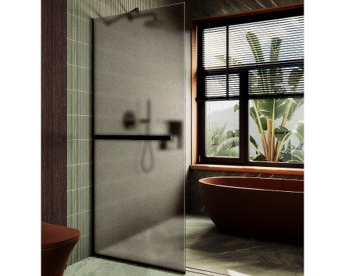 Душевая перегородка Maybah Glass 1090x1950 в узком профиле Черный стекло бронзовое матовое