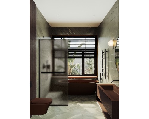 Душевая перегородка Maybah Glass 1090x1950 в узком профиле Черный стекло бронзовое матовое