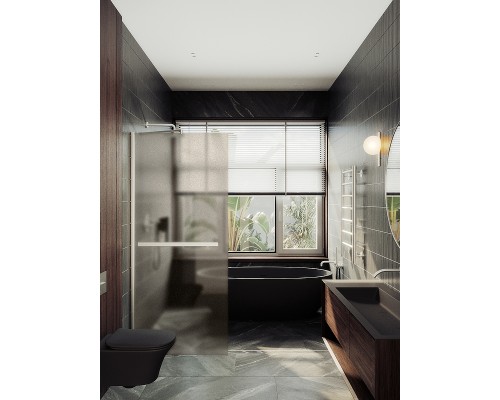 Душевая перегородка Maybah Glass 1090x1950 в широком профиле Хром матовый стекло бронзовое матовое