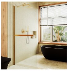 Душевая перегородка Maybah Glass 1090x1950 в широком профиле Золото стекло сатиновое