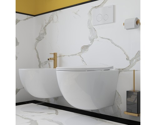 Комплект унитаза с инсталляцией Aqueduto Ovo AQDS025 с сиденьем Микролифт и Белой глянцевой клавишей смыва