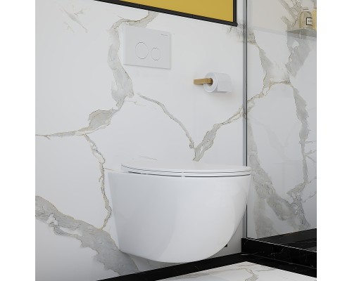 Комплект унитаза с инсталляцией Aqueduto Ovo AQDS026 с сиденьем Микролифт и Черной матовой клавишей смыва