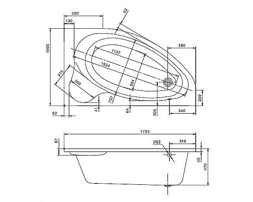 Акриловая ванна Santek Эдера 170x100 R 1WH501663 без гидромассажа