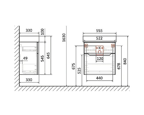 Тумба под раковину Jorno Folk 55 Folk.01.55/P/W/JR подвесная Белая