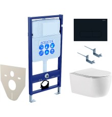 Комплект унитаза с инсталляцией Aquatek Set Aquatek Европа cmp017 с сиденьем Микролифт и Черной матовой клавишей смыва