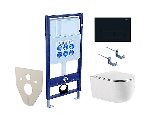 Комплект унитаза с инсталляцией Aquatek Set Aquatek Европа cmp017 с сиденьем Микролифт и Черной матовой клавишей смыва