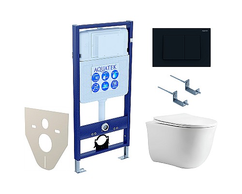 Комплект унитаза с инсталляцией Aquatek Set Aquatek Классик cm-012 4в1 с сиденьем Микролифт и Черной матовой клавишей смыва