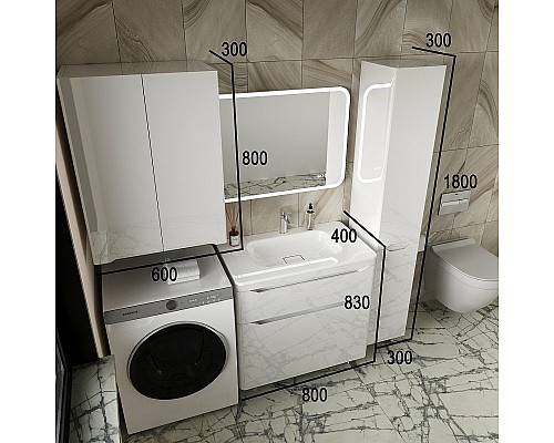 Тумба под раковину Style Line Марелла 80 Люкс Plus СС-00002402 Белый глянец антискрейтч