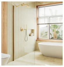 Душевая перегородка Maybah Glass 790x1950 в широком профиле Золото стекло прозрачное