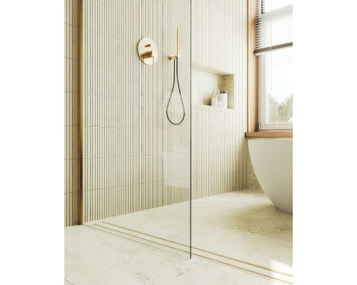 Душевая перегородка Maybah Glass MGD-695-3ш 790x1950 в широком профиле Золото стекло прозрачное