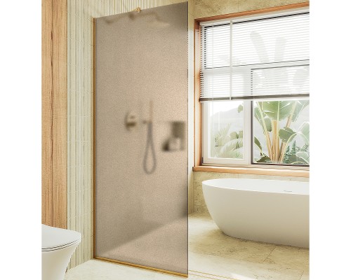 Душевая перегородка Maybah Glass 790x1950 в узком профиле Золото стекло бронзовое матовое