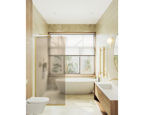 Душевая перегородка Maybah Glass 790x1950 в узком профиле Золото стекло бронзовое матовое