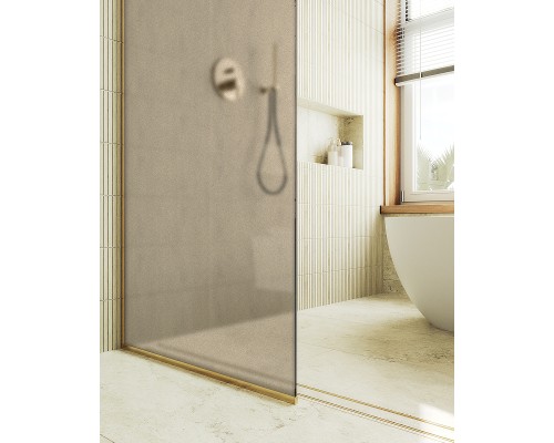 Душевая перегородка Maybah Glass 790x1950 в узком профиле Золото стекло бронзовое матовое