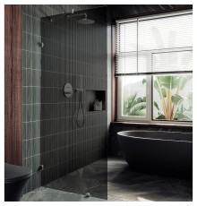 Душевая перегородка Maybah Glass 990x1950 коннектор стена-стекло Хром глянцевый стекло графитовое