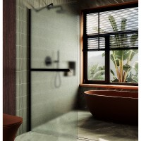 Душевая перегородка Maybah Glass 890x1950 в широком профиле Черный стекло сатиновое