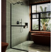 Душевая перегородка Maybah Glass MGD-732-6у 890x1950 в узком профиле Черный стекло прозрачное