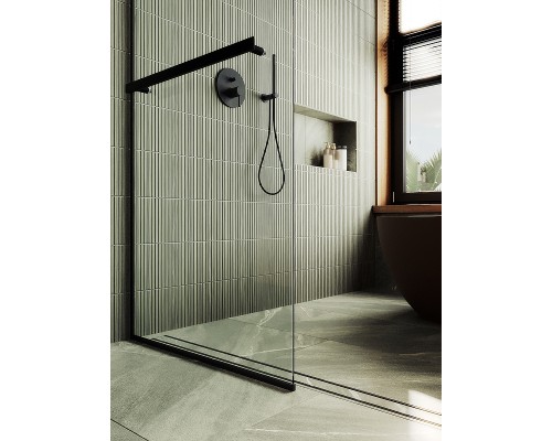 Душевая перегородка Maybah Glass MGD-732-6у 890x1950 в узком профиле Черный стекло прозрачное