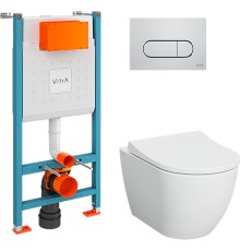 Комплект унитаза с инсталляцией Vitra Mia Round с сиденьем Микролифт и клавишей смыва Хром глянцевый