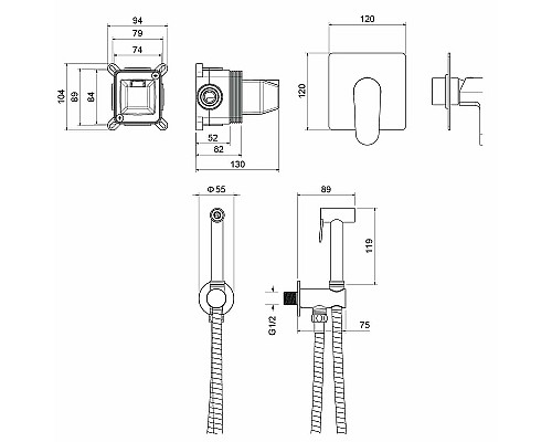 Гигиенический душ со смесителем Aquatek Оберон AQ1219MB Черный матовый