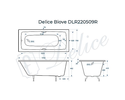Чугунная ванна Delice Biove 170x75 DLR220509RB с черными матовыми ручками без антискользящего покрытия Чугунная ванна Delice Biove 170x75 DLR220509RB с черными матовыми ручками без антискользящего покрытия