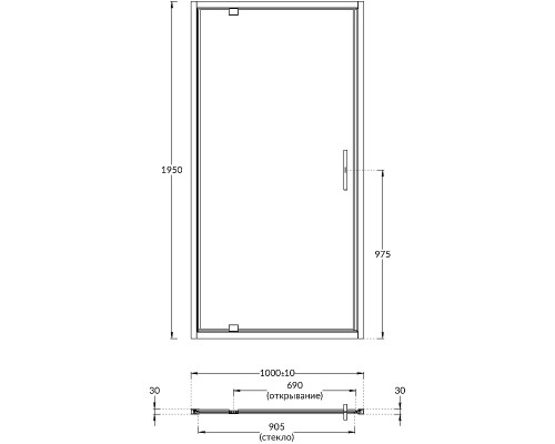 Душевая дверь Kerama Marazzi Vetro 100 VE.100.PD.BLK.M профиль Черный матовый стекло прозрачное