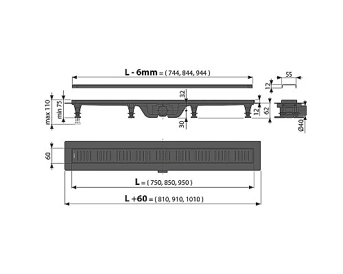 Душевой лоток Kerama Marazzi 75 APZ10-750KM с решеткой Хром Душевой лоток Kerama Marazzi 75 APZ10-750KM с решеткой Хром