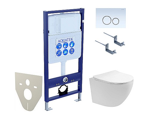 Комплект унитаза с инсталляцией Aquatek Set Aquatek Европа T KDI15 с сиденьем Микролифт и Белой клавишей смыва