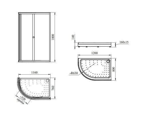 Душевой уголок Radomir Соул 3 120x80 R профиль Черный стекло прозрачное