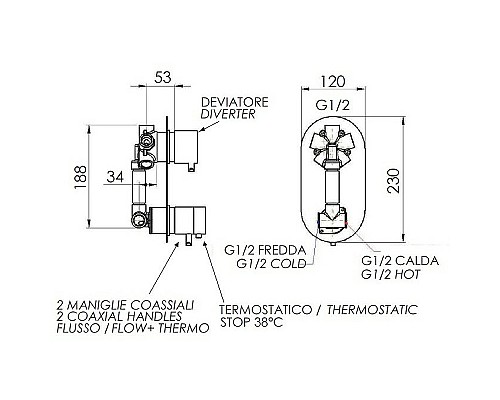 Смеситель для душа Remer Elegance NT94 с термостатом Хром
