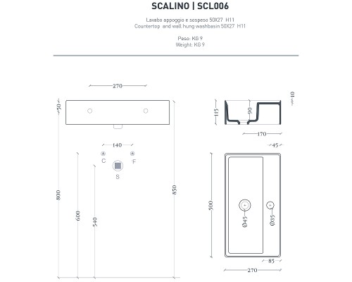 Раковина Artceram Scalino 50 Белая