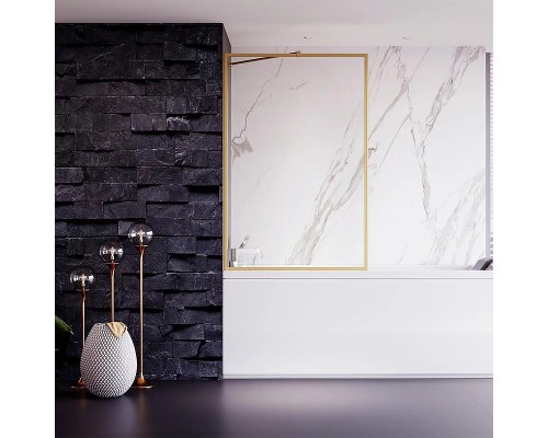 Шторка на ванну Veconi Palau 60 профиль Брашированное золото стекло прозрачное