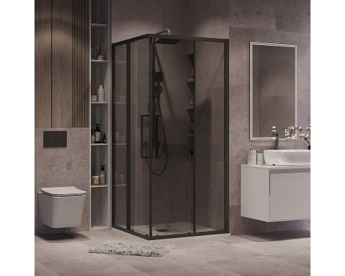 Душевой уголок Grossman Cosmo 80х80 300.K33.02.8080.21.10 профиль Черный матовый стекло тонированное