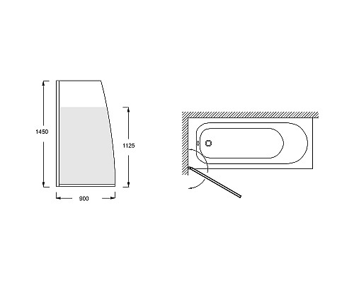 Шторка на ванну Jacob Delafon Serenity 90x145 E4933-BL профиль Черный матовый стекло матовое