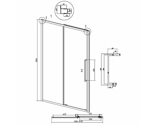 Душевая дверь Grossman Cosmo 140 100.K33.02.140.21.00 профиль Черный матовый стекло прозрачное