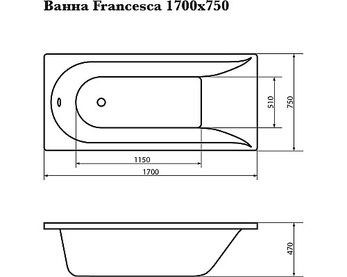 Акриловая ванна Corpa Nera Francesca 170x75 CN05017WH без гидромассажа