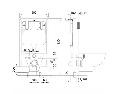 Инсталляция Aquatek INS-0000020 для унитаза без клавиши смыва
