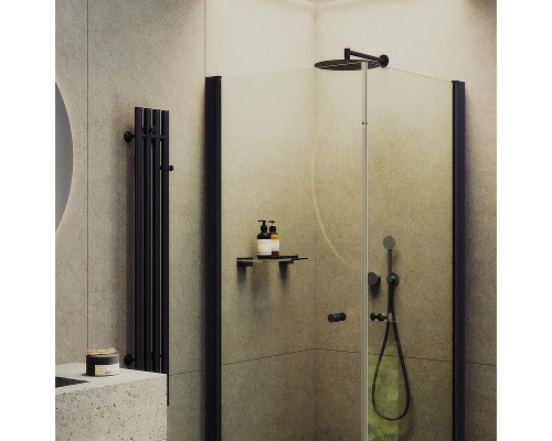 Душевой уголок Maybah Glass 800x800x1980 на монопетлях Черный стекло прозрачное