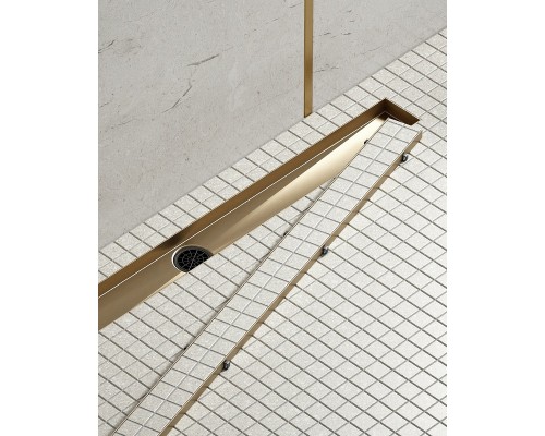 Душевой лоток Timo Drain System 90 с решеткой Золото матовое / под плитку