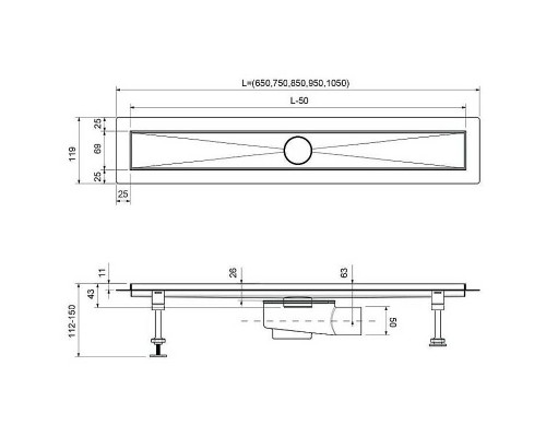 Душевой лоток Timo Drain System 90 с решеткой Золото матовое / под плитку
