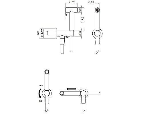 Гигиенический душ с запорным вентилем Remer X-Style Inox SS338M332ON Нержавеющая сталь