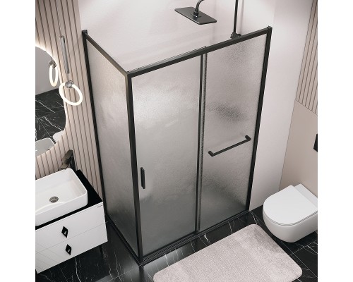 Душевой уголок Grossman Style 130х90 профиль Черный матовый стекло шиншилла