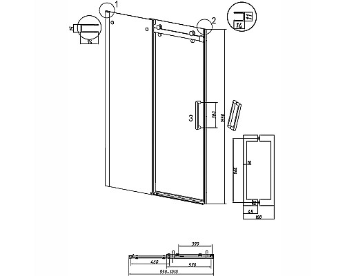 Душевая дверь Grossman Classic 100 100.K33.04.100.21.00 профиль Черный матовый стекло прозрачное