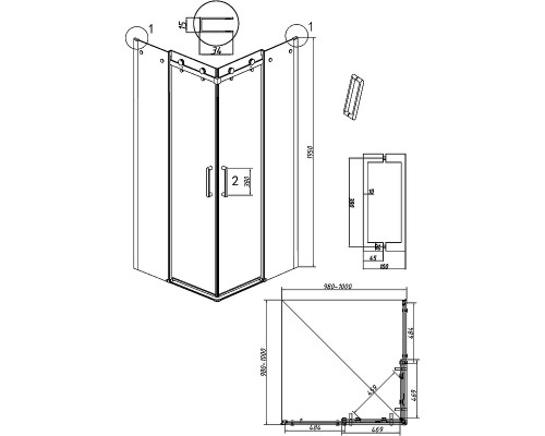 Душевой уголок Grossman Classic 100х100 300.K33.04.1010.21.00 профиль Черный матовый стекло прозрачное