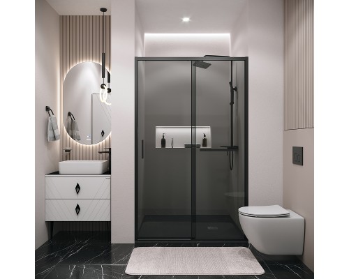 Душевая дверь Grossman Style 130 профиль Черный матовый стекло тонированное