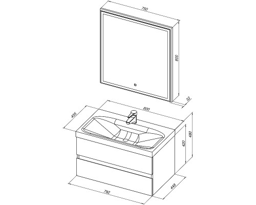 Комплект мебели для ванной Aquanet Беркли 80 306360 подвесной Белый глянец