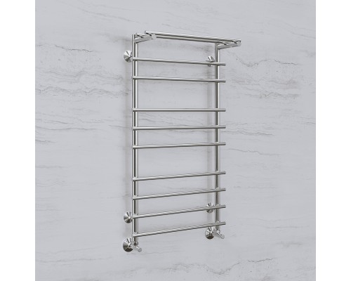 Водяной полотенцесушитель Terminus Ватра П8 500x800 4670078529503 с полкой Хром, нижнее подключение, G 1/2" ВР, с угловым соединением