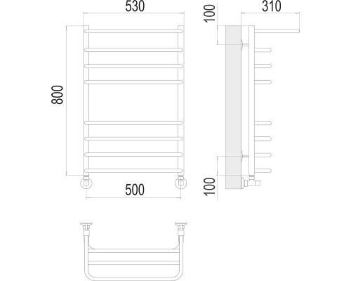 Водяной полотенцесушитель Terminus Арктур П8 500х800 4670078529466 с полкой Хром, нижнее подключение, G 1/2" ВР, с угловым соединением